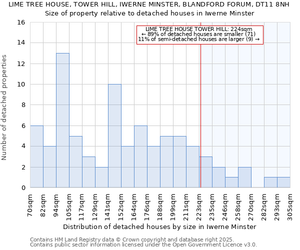 LIME TREE HOUSE, TOWER HILL, IWERNE MINSTER, BLANDFORD FORUM, DT11 8NH: Size of property relative to detached houses houses in Iwerne Minster