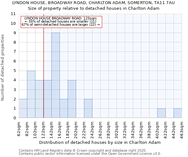 LYNDON HOUSE, BROADWAY ROAD, CHARLTON ADAM, SOMERTON, TA11 7AU: Size of property relative to detached houses houses in Charlton Adam