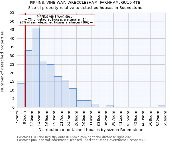 PIPPINS, VINE WAY, WRECCLESHAM, FARNHAM, GU10 4TB: Size of property relative to detached houses houses in Boundstone