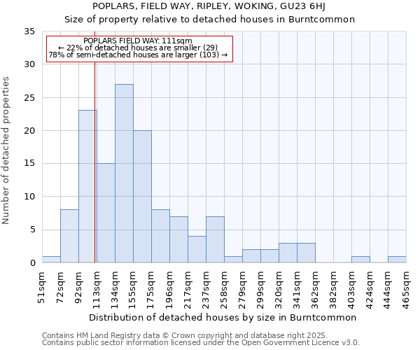 POPLARS, FIELD WAY, RIPLEY, WOKING, GU23 6HJ: Size of property relative to detached houses houses in Burntcommon