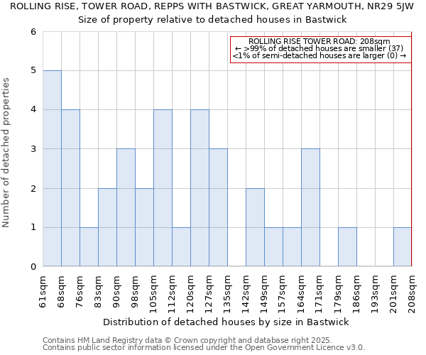 ROLLING RISE, TOWER ROAD, REPPS WITH BASTWICK, GREAT YARMOUTH, NR29 5JW: Size of property relative to detached houses houses in Bastwick