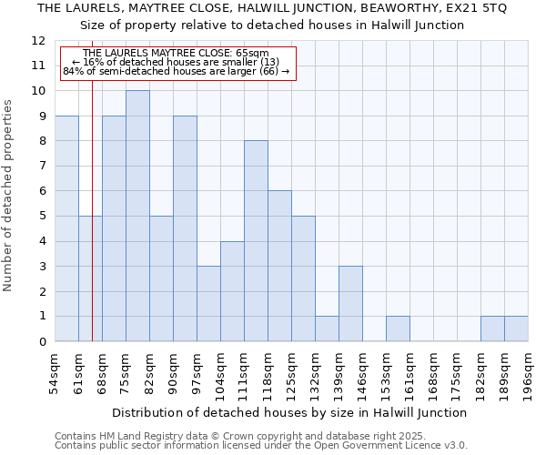 THE LAURELS, MAYTREE CLOSE, HALWILL JUNCTION, BEAWORTHY, EX21 5TQ: Size of property relative to detached houses houses in Halwill Junction