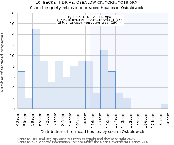 10, BECKETT DRIVE, OSBALDWICK, YORK, YO19 5RX: Size of property relative to terraced houses houses in Osbaldwick