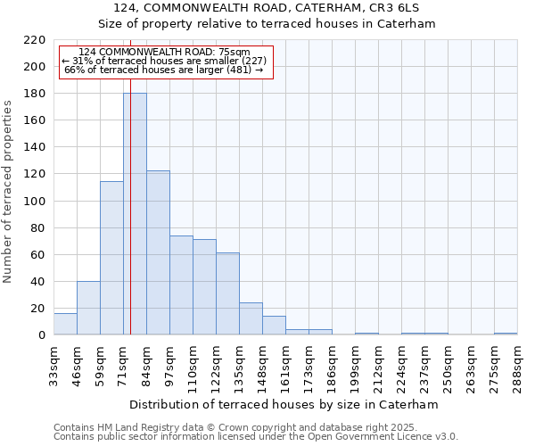 124, COMMONWEALTH ROAD, CATERHAM, CR3 6LS: Size of property relative to terraced houses houses in Caterham