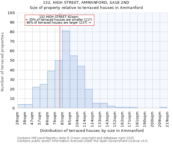 132, HIGH STREET, AMMANFORD, SA18 2ND: Size of property relative to terraced houses houses in Ammanford