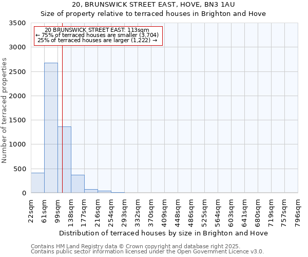 20, BRUNSWICK STREET EAST, HOVE, BN3 1AU: Size of property relative to terraced houses houses in Brighton and Hove