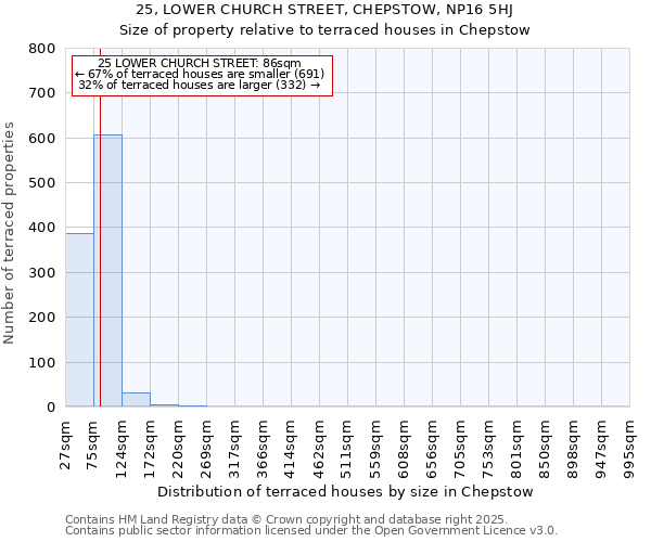 25, LOWER CHURCH STREET, CHEPSTOW, NP16 5HJ: Size of property relative to terraced houses houses in Chepstow