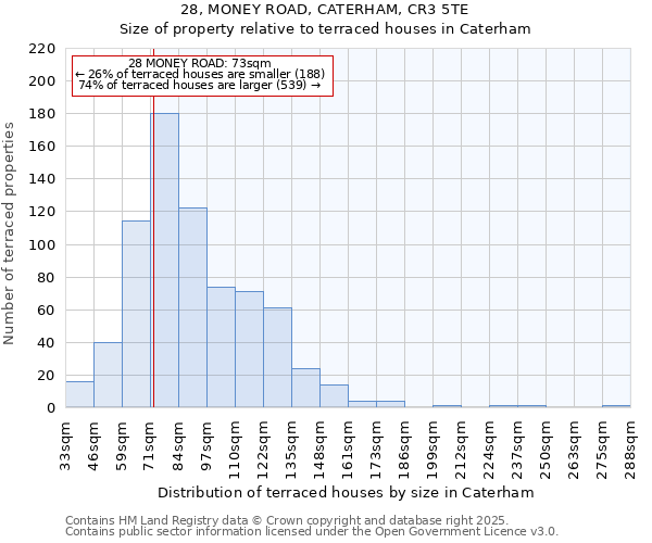 28, MONEY ROAD, CATERHAM, CR3 5TE: Size of property relative to terraced houses houses in Caterham