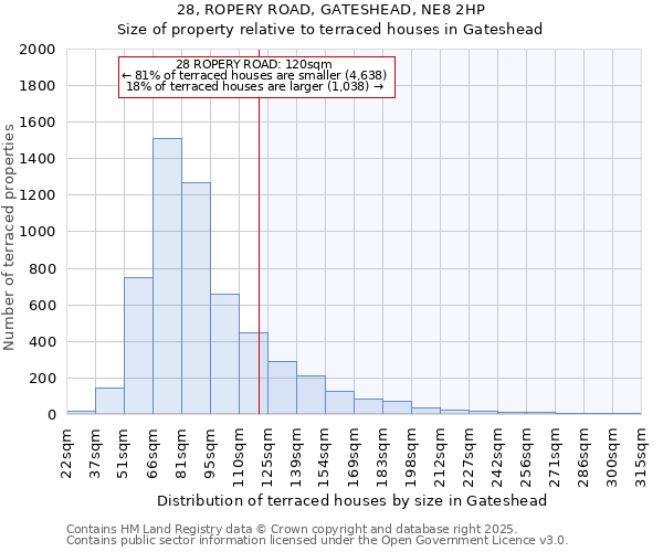 28, ROPERY ROAD, GATESHEAD, NE8 2HP: Size of property relative to terraced houses houses in Gateshead