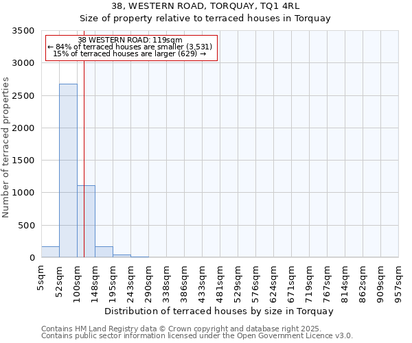 38, WESTERN ROAD, TORQUAY, TQ1 4RL: Size of property relative to terraced houses houses in Torquay