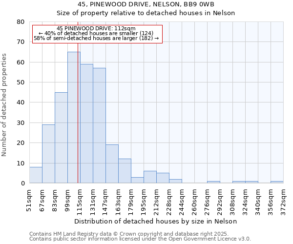 45, PINEWOOD DRIVE, NELSON, BB9 0WB: Size of property relative to detached houses houses in Nelson
