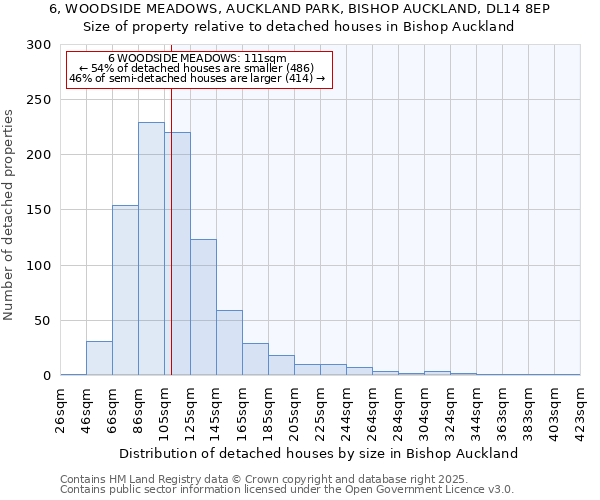 6, WOODSIDE MEADOWS, AUCKLAND PARK, BISHOP AUCKLAND, DL14 8EP: Size of property relative to detached houses houses in Bishop Auckland