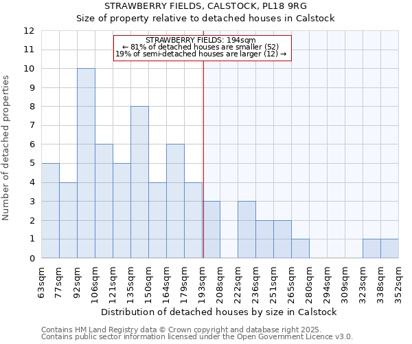 STRAWBERRY FIELDS, CALSTOCK, PL18 9RG: Size of property relative to detached houses houses in Calstock