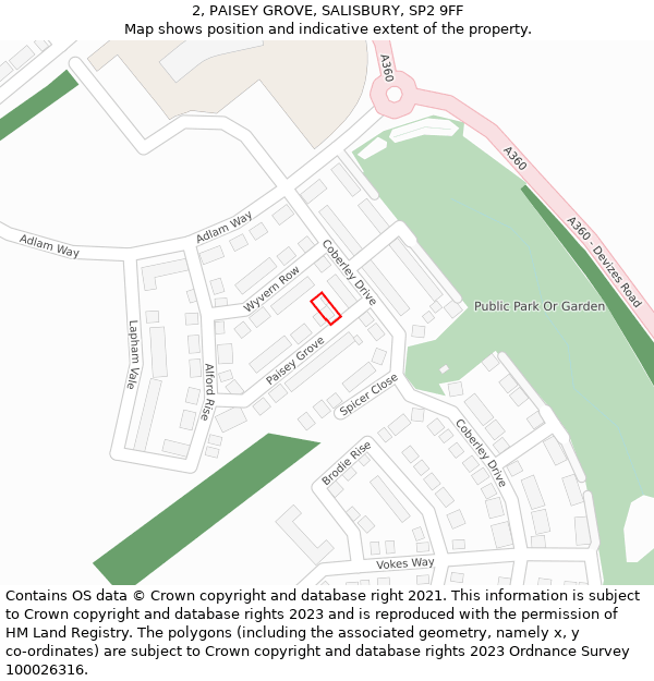 2, PAISEY GROVE, SALISBURY, SP2 9FF: Location map and indicative extent of plot