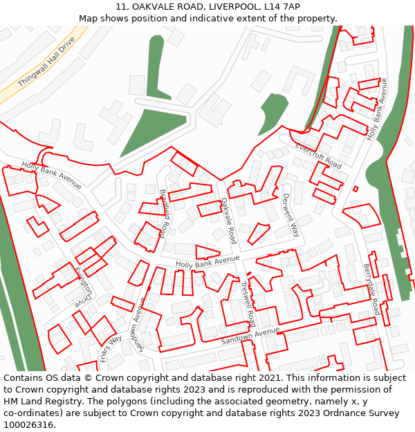 11, OAKVALE ROAD, LIVERPOOL, L14 7AP: Location map and indicative extent of plot