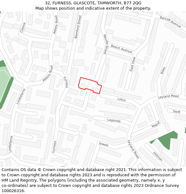 32, FURNESS, GLASCOTE, TAMWORTH, B77 2QG: Location map and indicative extent of plot