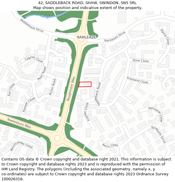 42, SADDLEBACK ROAD, SHAW, SWINDON, SN5 5RL: Location map and indicative extent of plot