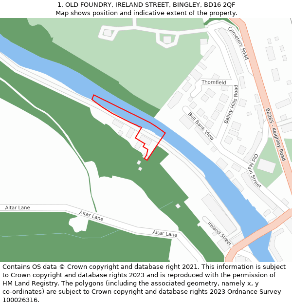 1, OLD FOUNDRY, IRELAND STREET, BINGLEY, BD16 2QF: Location map and indicative extent of plot