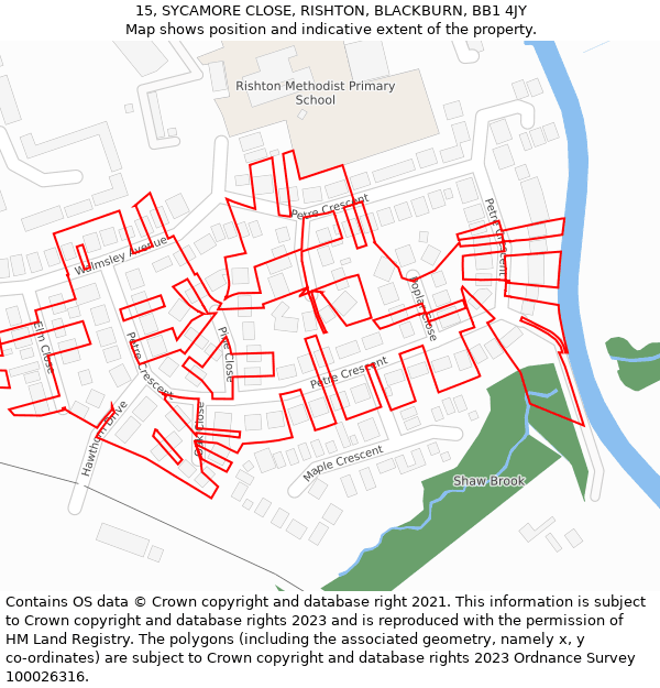 15, SYCAMORE CLOSE, RISHTON, BLACKBURN, BB1 4JY: Location map and indicative extent of plot
