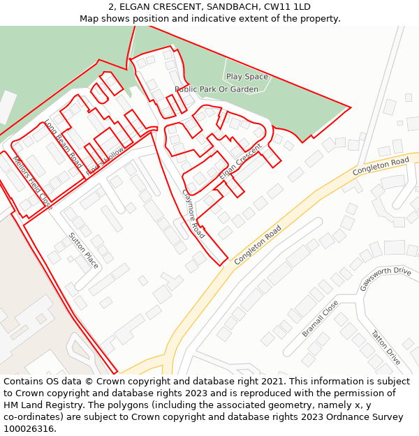2, ELGAN CRESCENT, SANDBACH, CW11 1LD: Location map and indicative extent of plot