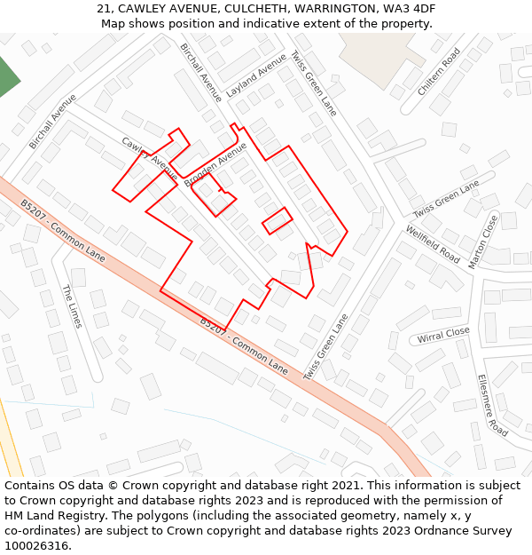 21, CAWLEY AVENUE, CULCHETH, WARRINGTON, WA3 4DF: Location map and indicative extent of plot