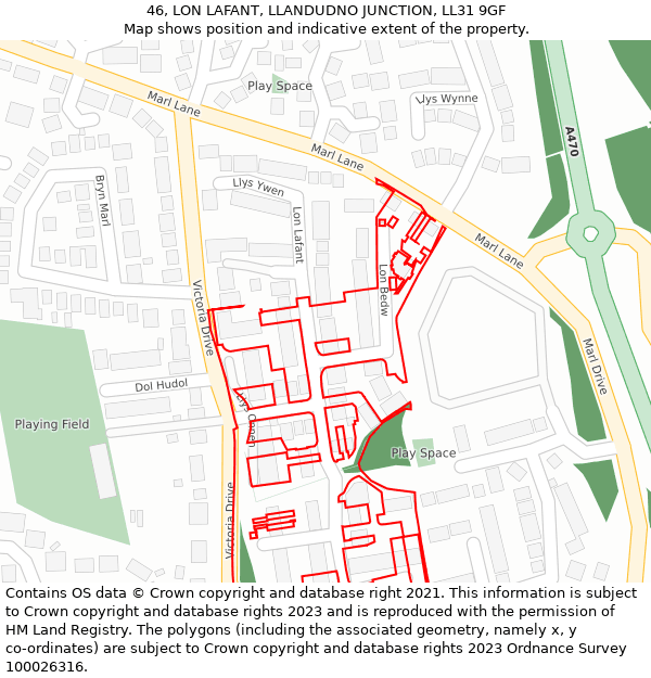 46, LON LAFANT, LLANDUDNO JUNCTION, LL31 9GF: Location map and indicative extent of plot