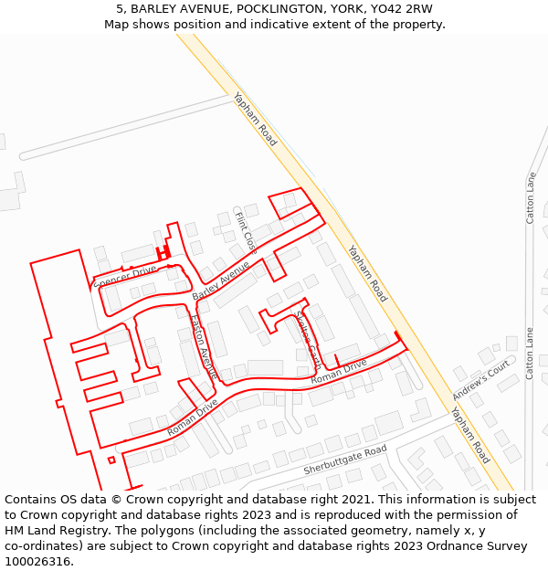 5, BARLEY AVENUE, POCKLINGTON, YORK, YO42 2RW: Location map and indicative extent of plot