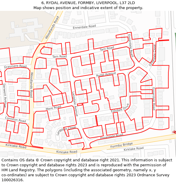 6, RYDAL AVENUE, FORMBY, LIVERPOOL, L37 2LD: Location map and indicative extent of plot