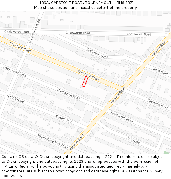 139A, CAPSTONE ROAD, BOURNEMOUTH, BH8 8RZ: Location map and indicative extent of plot