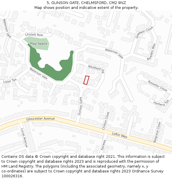 5, GUNSON GATE, CHELMSFORD, CM2 9NZ: Location map and indicative extent of plot