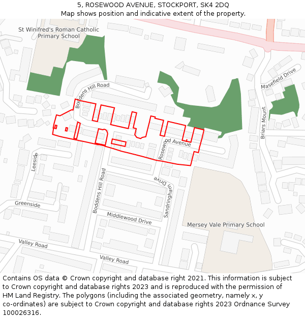 5, ROSEWOOD AVENUE, STOCKPORT, SK4 2DQ: Location map and indicative extent of plot
