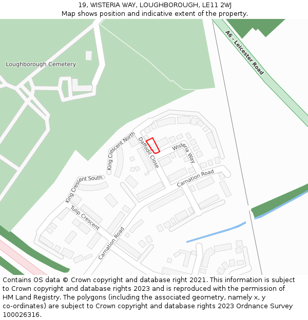 19, WISTERIA WAY, LOUGHBOROUGH, LE11 2WJ: Location map and indicative extent of plot