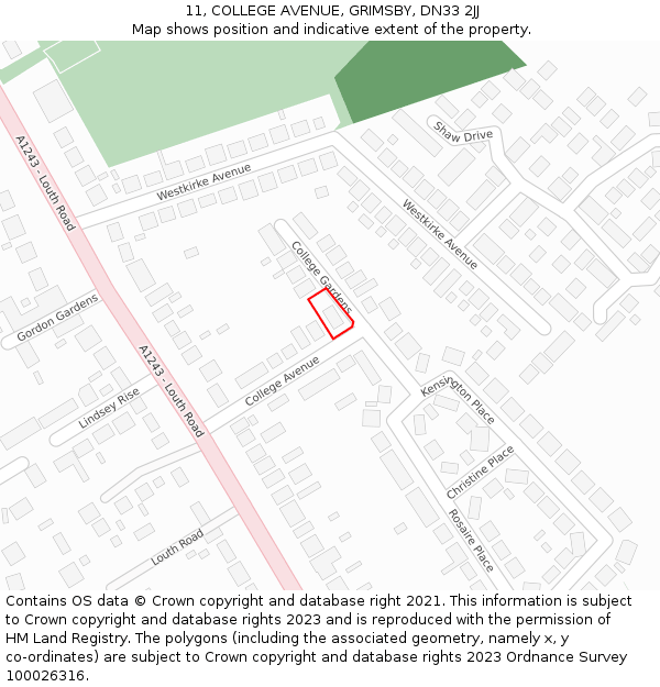 11, COLLEGE AVENUE, GRIMSBY, DN33 2JJ: Location map and indicative extent of plot