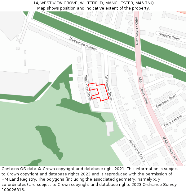 14, WEST VIEW GROVE, WHITEFIELD, MANCHESTER, M45 7NQ: Location map and indicative extent of plot