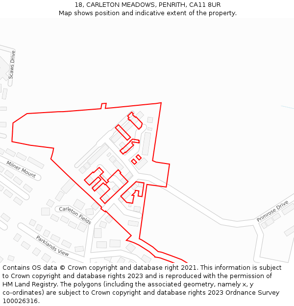 18, CARLETON MEADOWS, PENRITH, CA11 8UR: Location map and indicative extent of plot