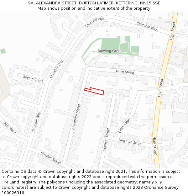 9A, ALEXANDRA STREET, BURTON LATIMER, KETTERING, NN15 5SE: Location map and indicative extent of plot