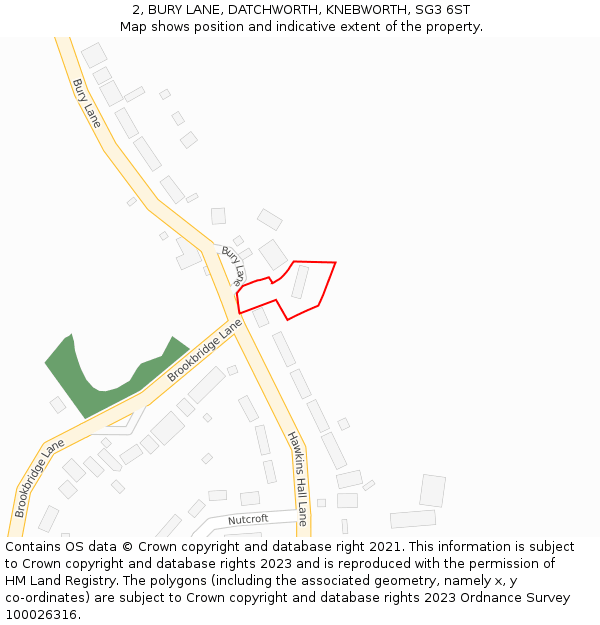 2, BURY LANE, DATCHWORTH, KNEBWORTH, SG3 6ST: Location map and indicative extent of plot