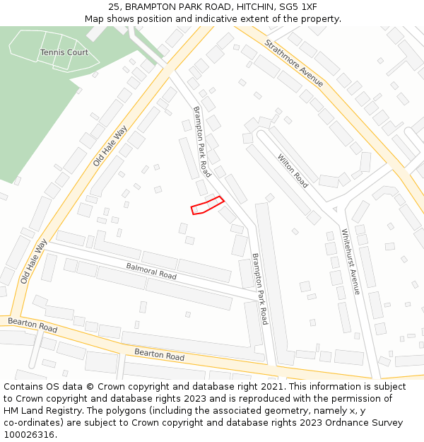 25, BRAMPTON PARK ROAD, HITCHIN, SG5 1XF: Location map and indicative extent of plot