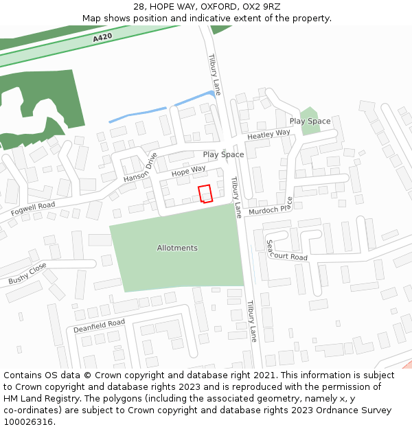 28, HOPE WAY, OXFORD, OX2 9RZ: Location map and indicative extent of plot