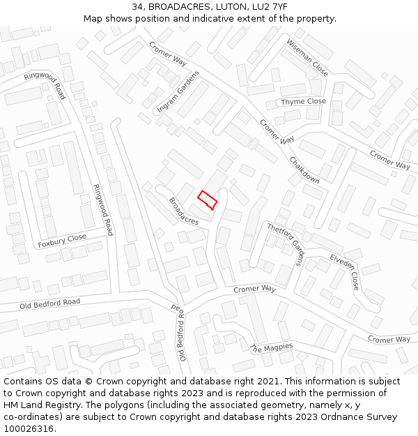 34, BROADACRES, LUTON, LU2 7YF: Location map and indicative extent of plot