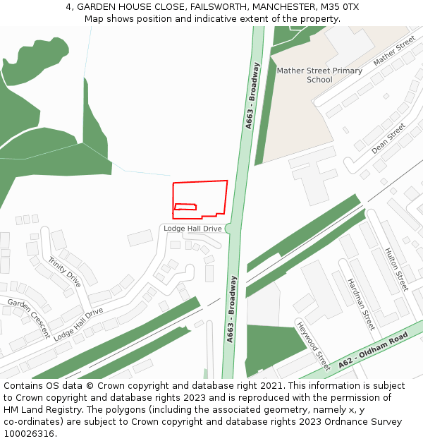 4, GARDEN HOUSE CLOSE, FAILSWORTH, MANCHESTER, M35 0TX: Location map and indicative extent of plot