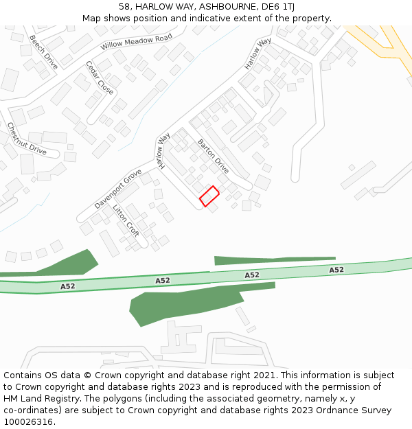 58, HARLOW WAY, ASHBOURNE, DE6 1TJ: Location map and indicative extent of plot