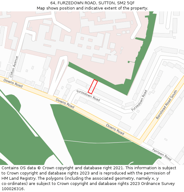 64, FURZEDOWN ROAD, SUTTON, SM2 5QF: Location map and indicative extent of plot