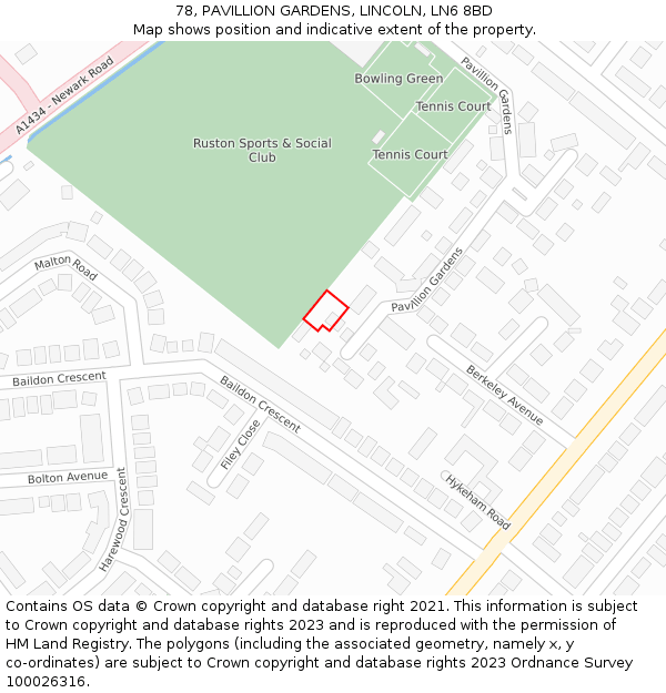 78, PAVILLION GARDENS, LINCOLN, LN6 8BD: Location map and indicative extent of plot