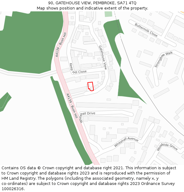90, GATEHOUSE VIEW, PEMBROKE, SA71 4TQ: Location map and indicative extent of plot