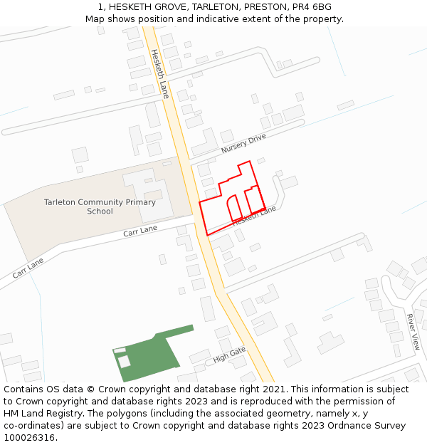1, HESKETH GROVE, TARLETON, PRESTON, PR4 6BG: Location map and indicative extent of plot