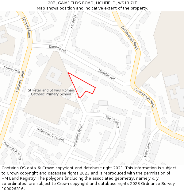 20B, GAIAFIELDS ROAD, LICHFIELD, WS13 7LT: Location map and indicative extent of plot