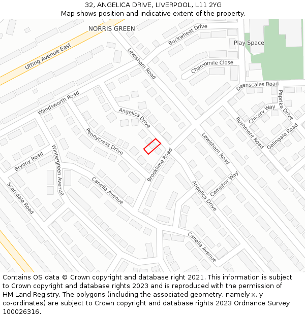 32, ANGELICA DRIVE, LIVERPOOL, L11 2YG: Location map and indicative extent of plot