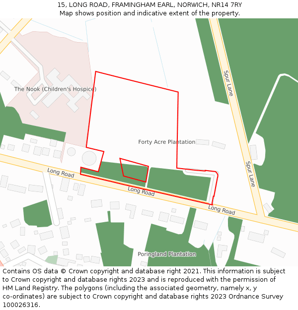 15, LONG ROAD, FRAMINGHAM EARL, NORWICH, NR14 7RY: Location map and indicative extent of plot