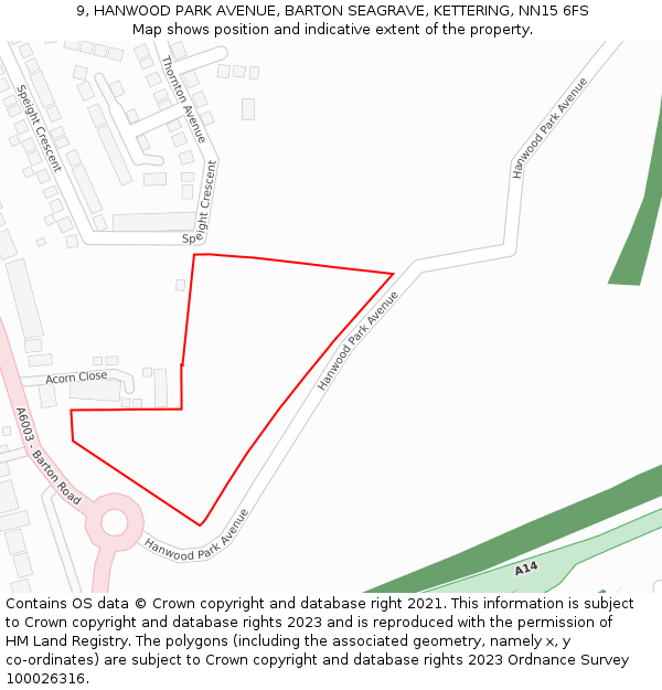 9, HANWOOD PARK AVENUE, BARTON SEAGRAVE, KETTERING, NN15 6FS: Location map and indicative extent of plot